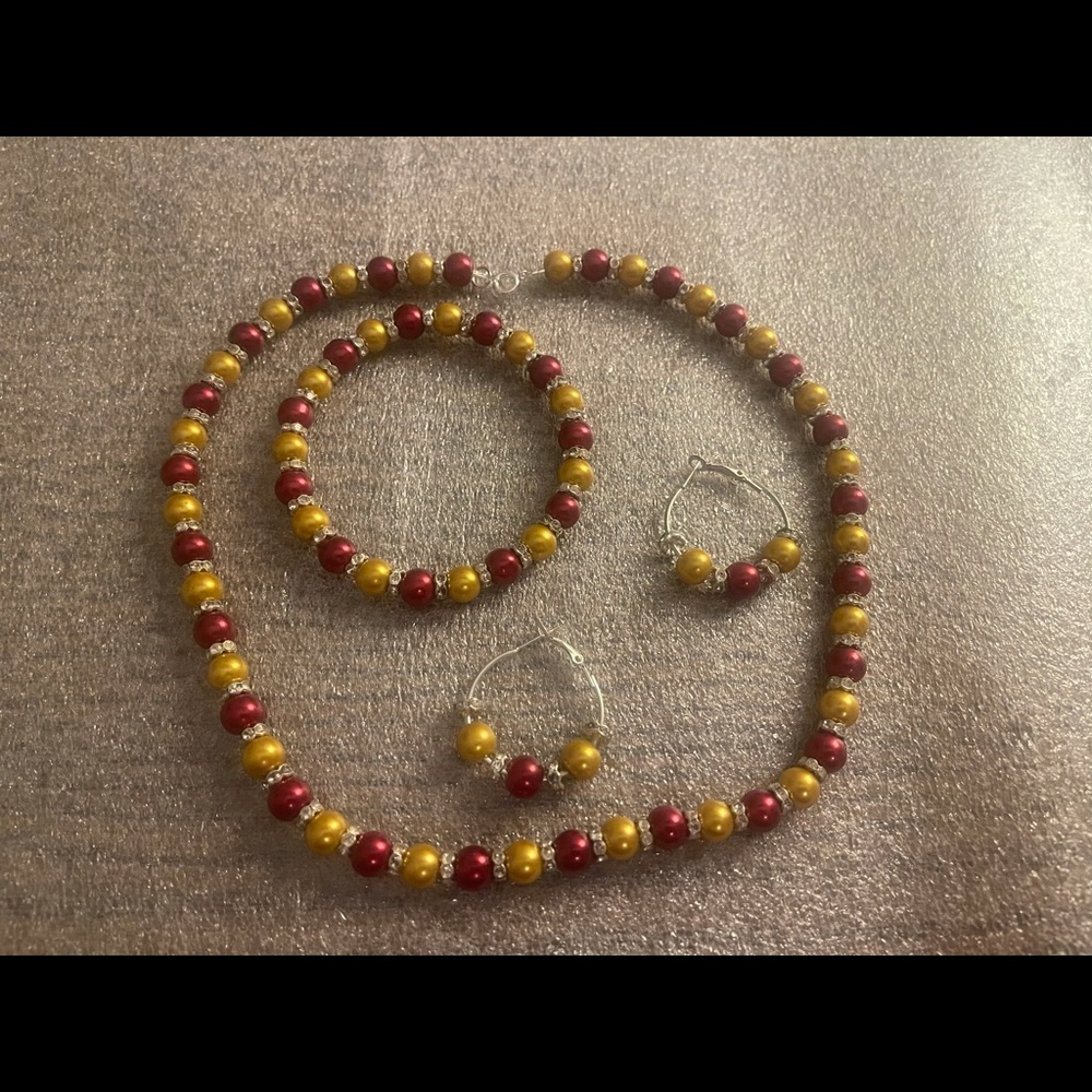 Necklace set handmade Garnet & Gold - Picture 2 of 5